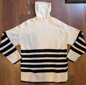 COS Black Ivory Cream Stripe Turtleneck Sweater XS Oversized Wool Classic Preppy